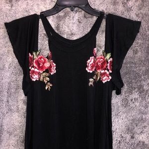 Off-the-Shoulder Embroidered Flower Shirt